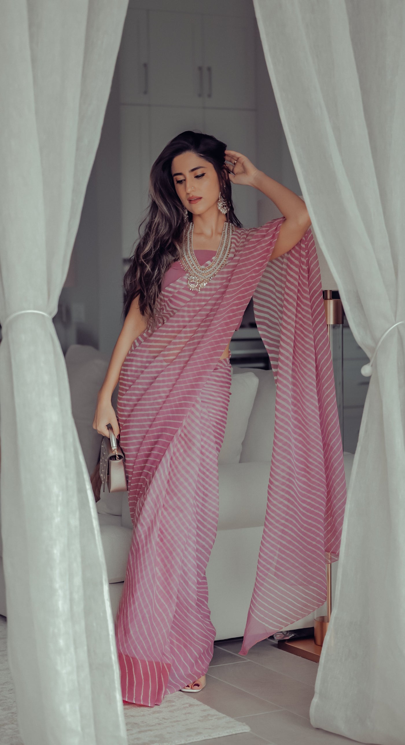 Sophia Dusty Pink Leheriya Pure Chiffon Saree