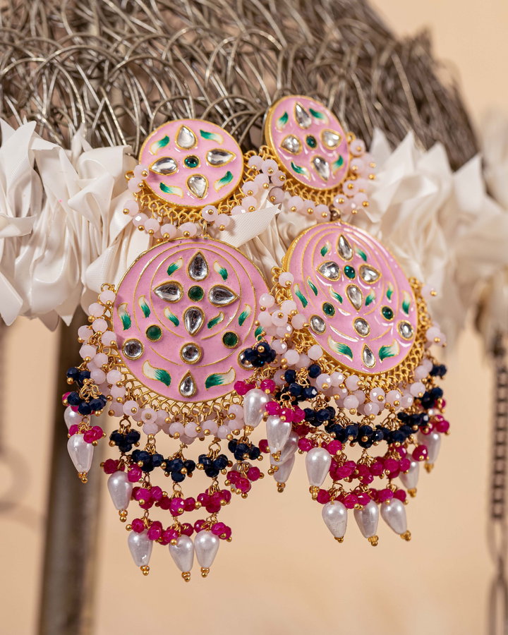 Sparkle Pink Handcrafted Brass Earrings