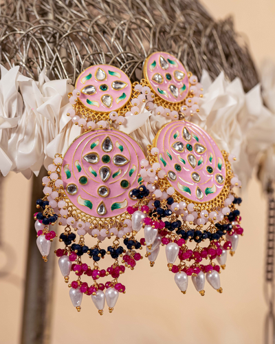 Sparkle Pink Handcrafted Brass Earrings