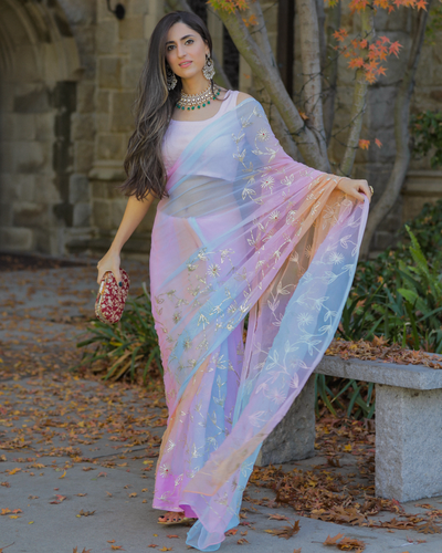 Party wear top chiffon saree online