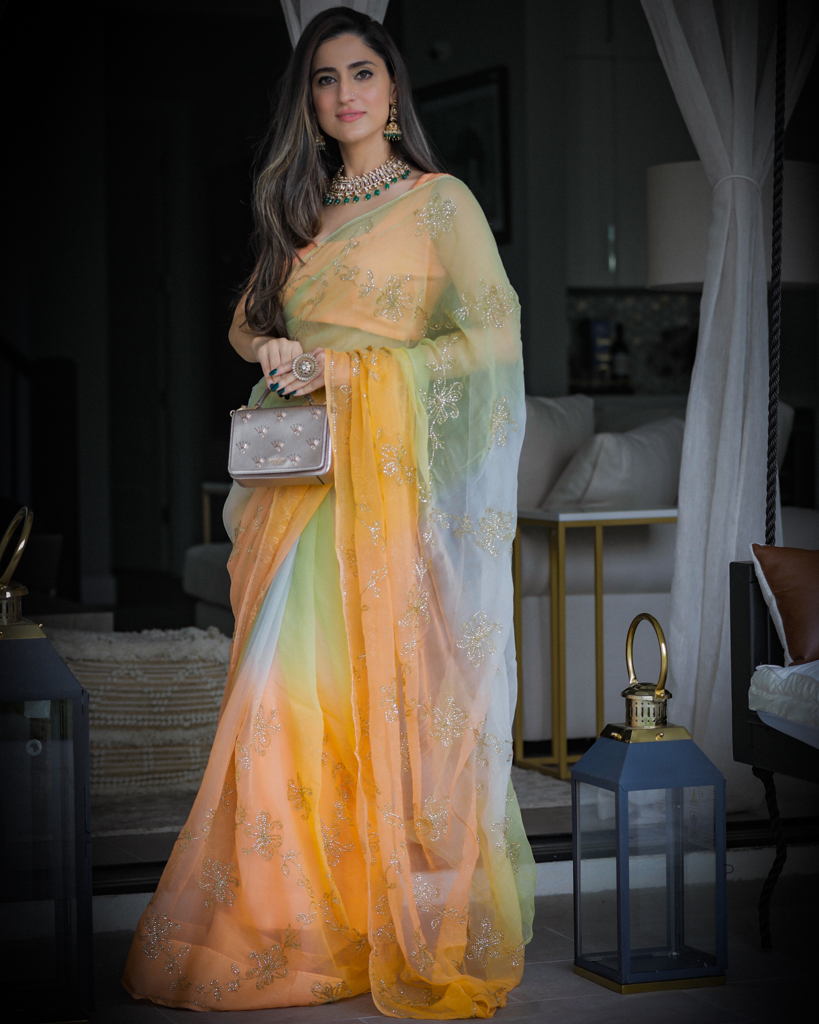 Buy Yellow Sunshine Pure Chiffon Saree online in India at Best Price Aachho