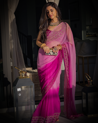 Deep Lavender Pure Chiffon Saree