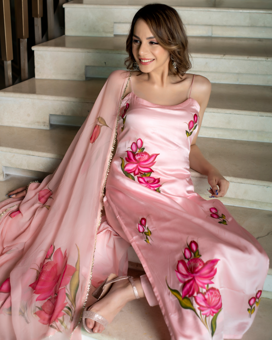Peach colour contrast punjabi suit hot sale