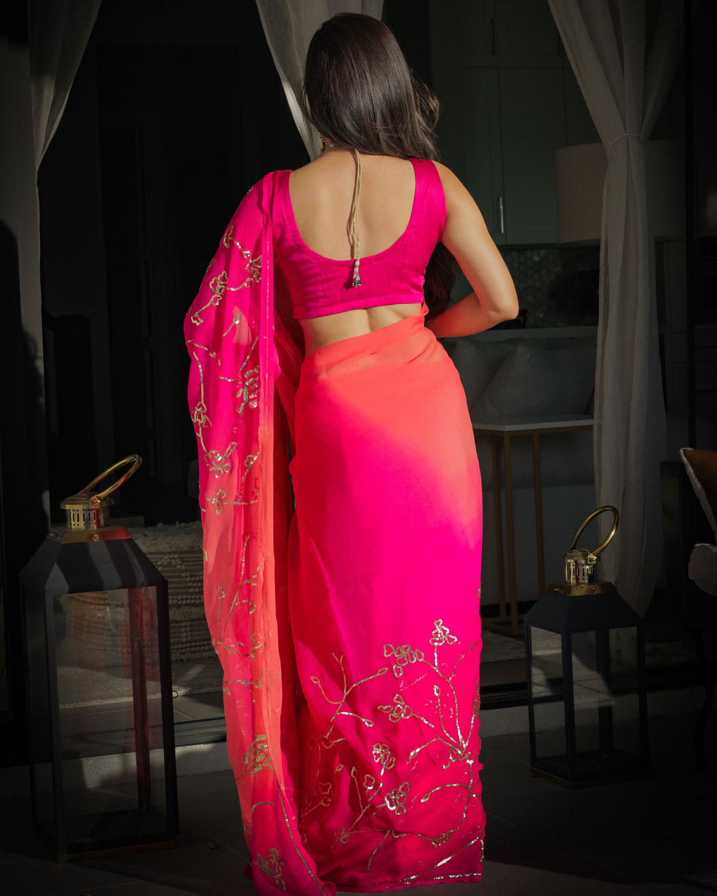 Persian Pink Pure Chiffon Saree