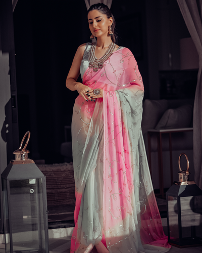 Pink Bubble Pure Chiffon Saree