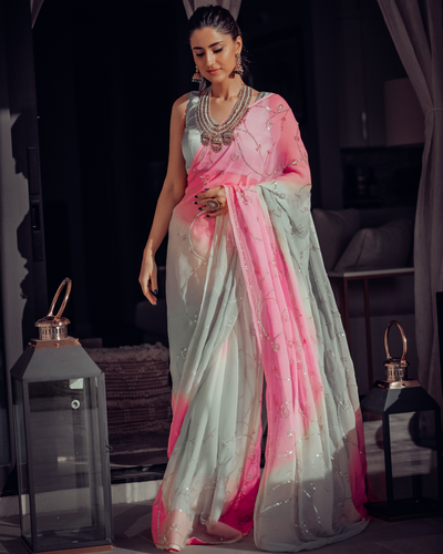 Pink Bubble Pure Chiffon Saree