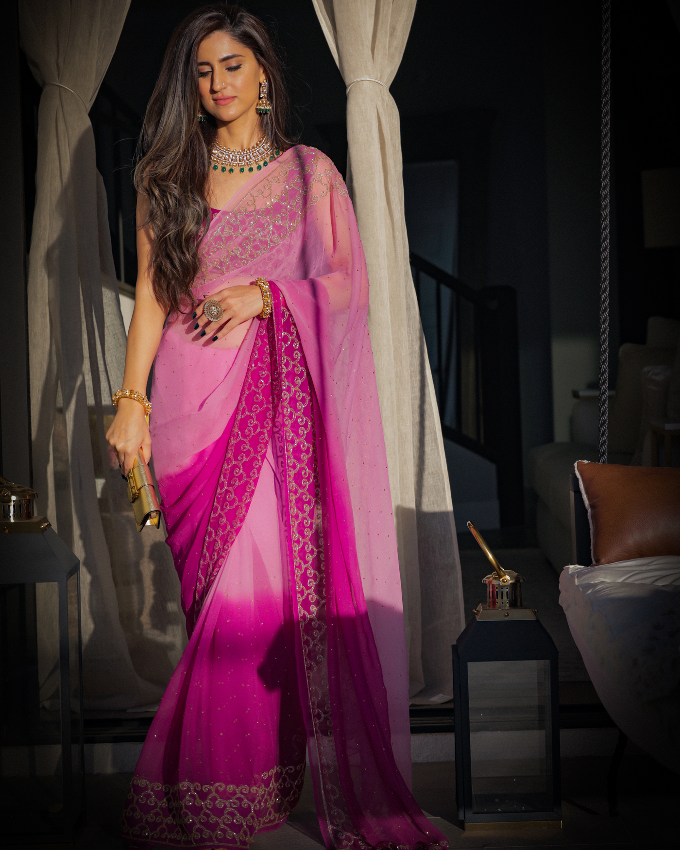 Deep Lavender Pure Chiffon Saree