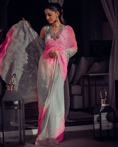 Pink Bubble Pure Chiffon Saree