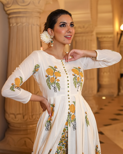 Musky White Handblock Kurta Set