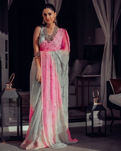 Pink Bubble Pure Chiffon Saree