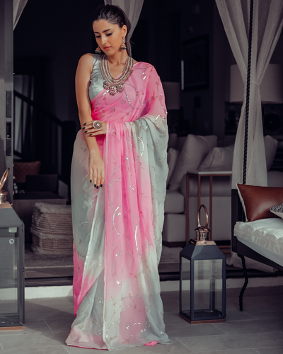 Pink Bubble Pure Chiffon Saree