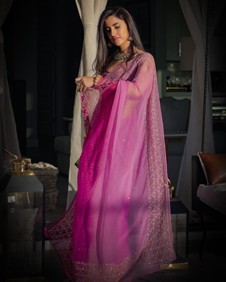 Deep Lavender Pure Chiffon Saree