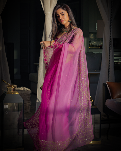 Deep Lavender Pure Chiffon Saree