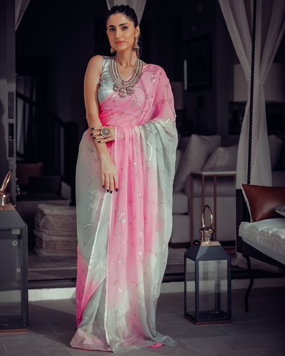 Pink Bubble Pure Chiffon Saree