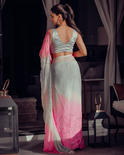 Pink Bubble Pure Chiffon Saree