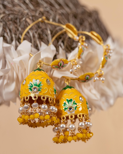 Amber Flower Handcrafted Brass Earrings