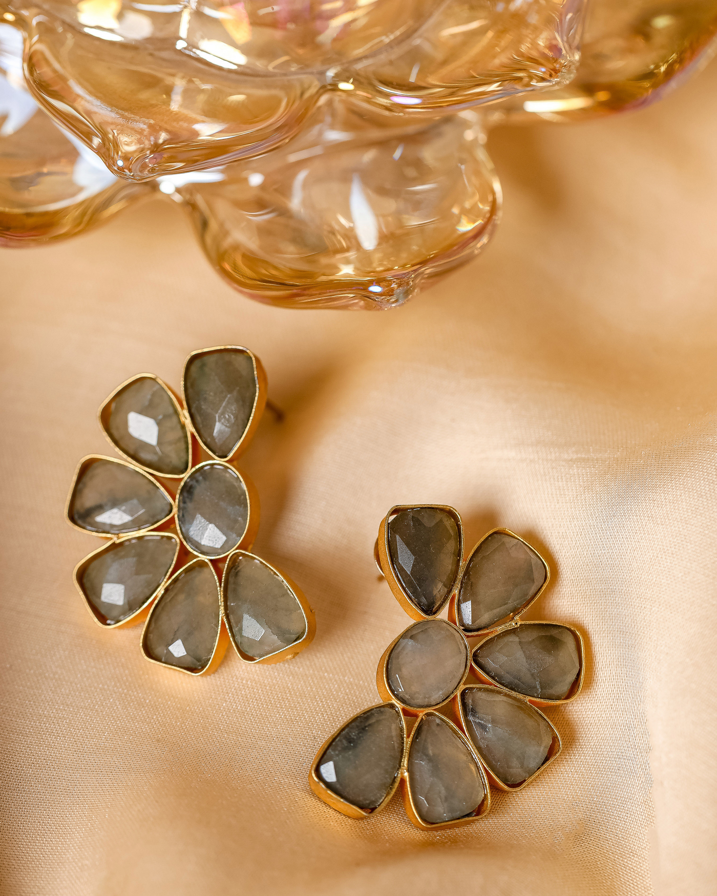 Grey Rose Handcrafted Brass Earrings