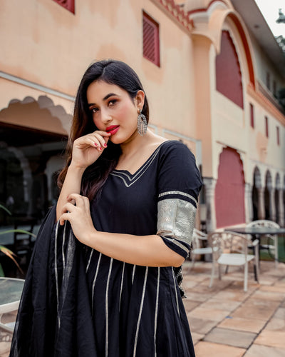 Black Shimmer Gotapatti Anarkali Set