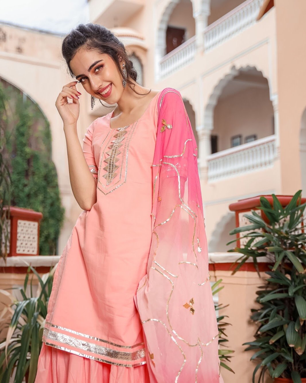 Pastel Peach Gotapatti Sharara Set