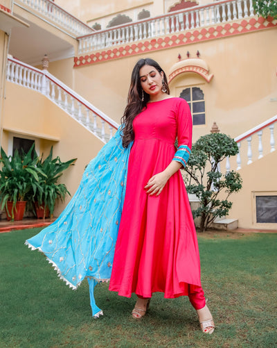 Yellow Anarkali Gown with Embroidery and Palazzo - Clothsvil