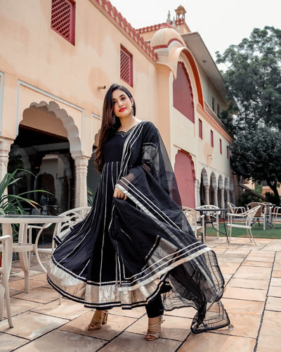 Black Shimmer Gotapatti Anarkali Set