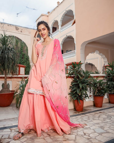 Pastel Peach Gotapatti Sharara Set