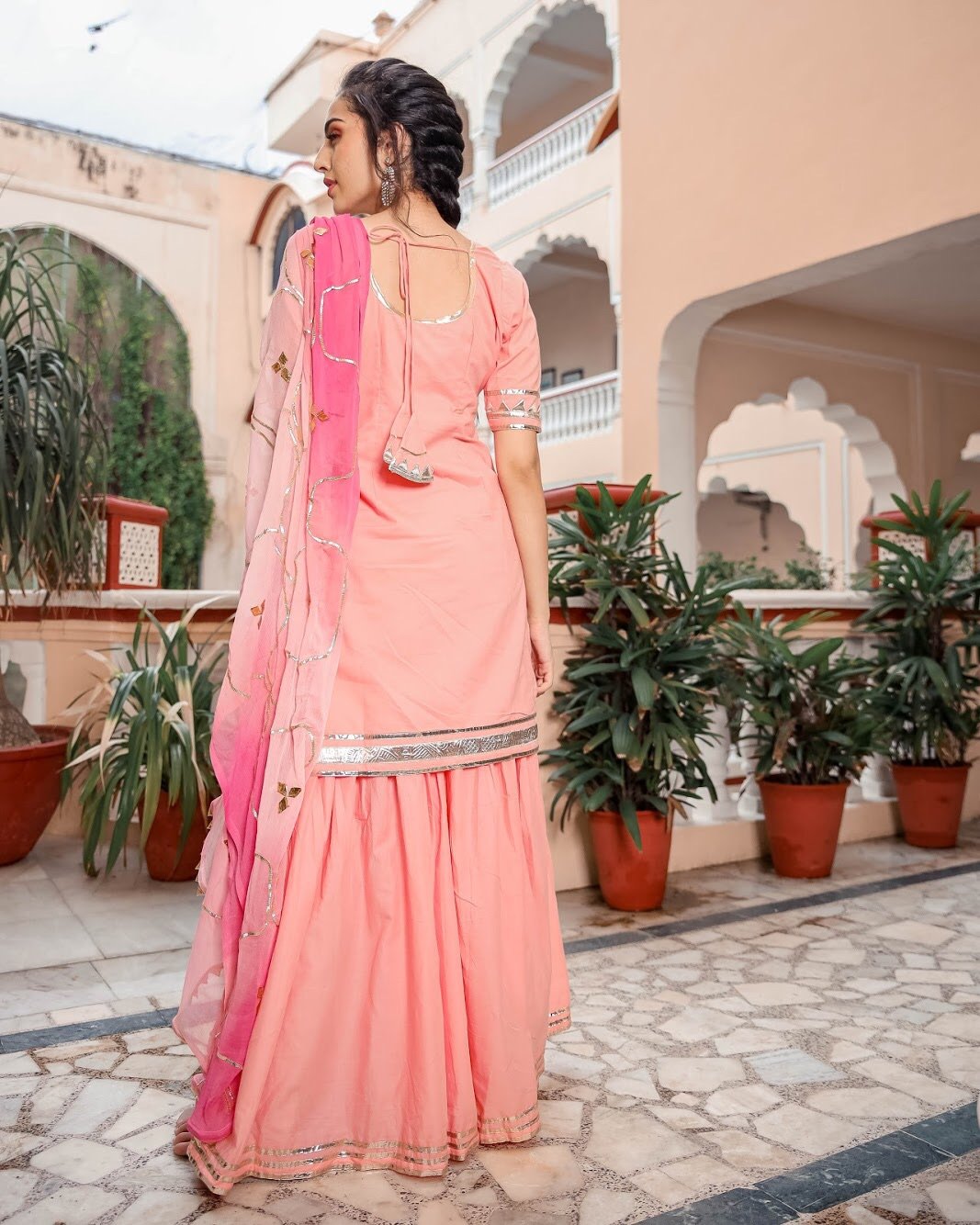 Pastel Peach Gotapatti Sharara Set