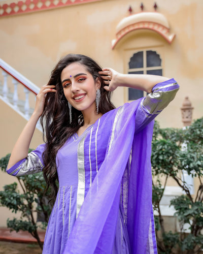 Purple Shimmer Gotapatti Anarkali Set