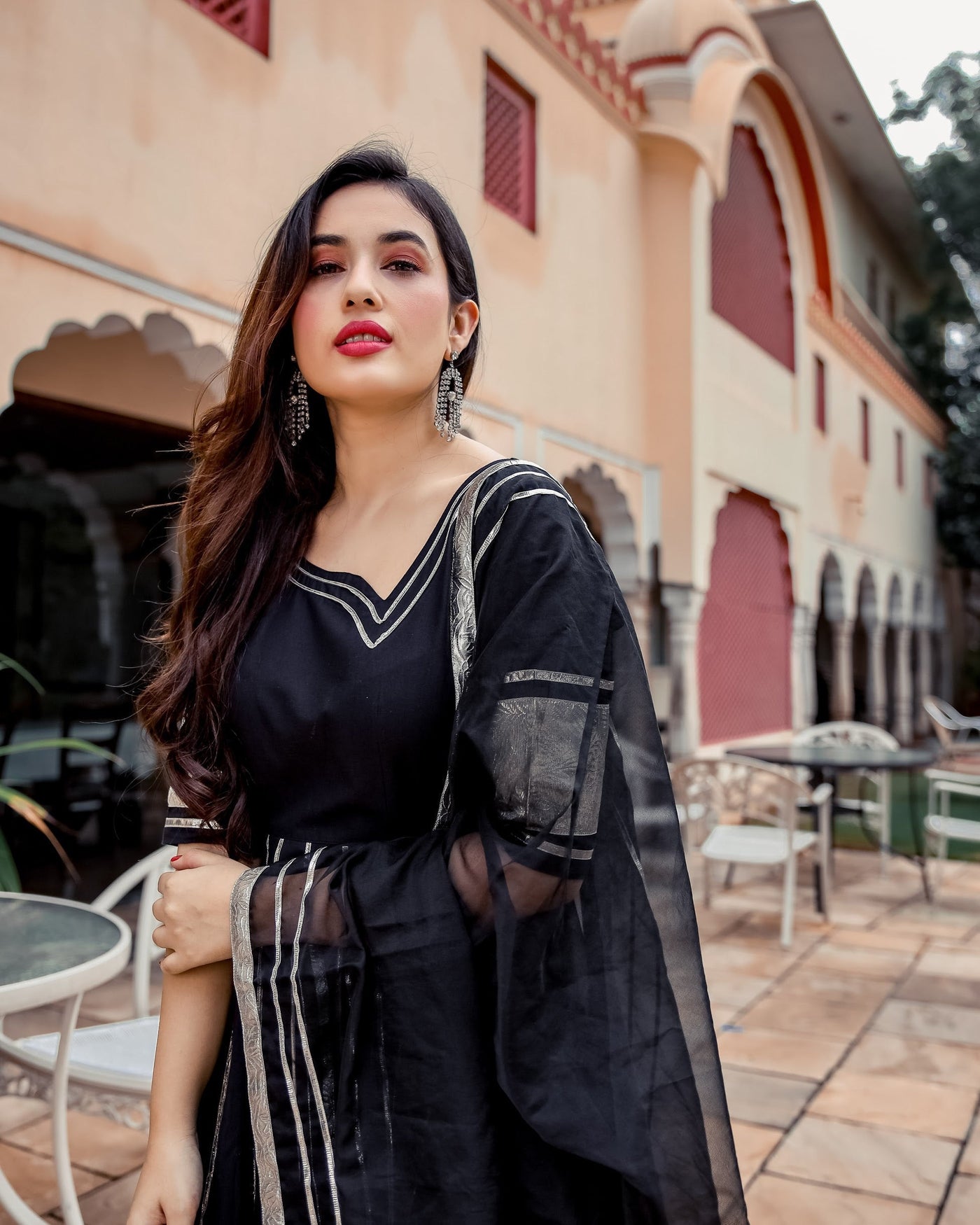 Black Shimmer Gotapatti Anarkali Set