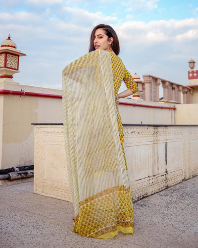 Lemon Floral Handblock Cotton Suit