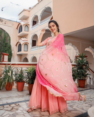 Pastel Peach Gotapatti Sharara Set