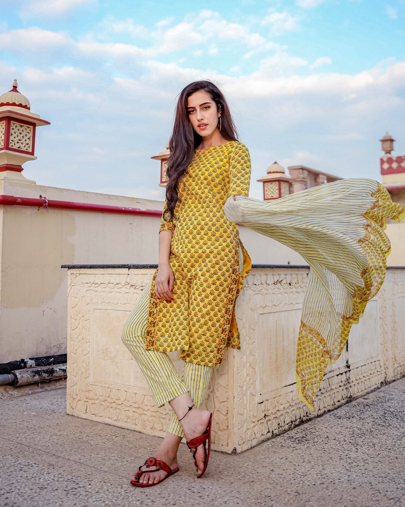 Lemon Floral Handblock Cotton Suit