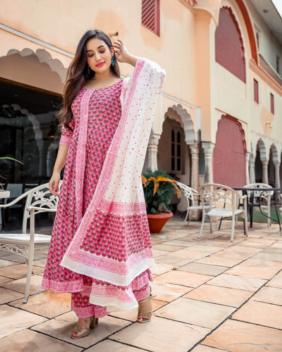 Indian Pink Handblock Suit Set