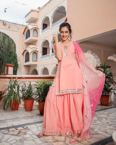 Pastel Peach Gotapatti Sharara Set