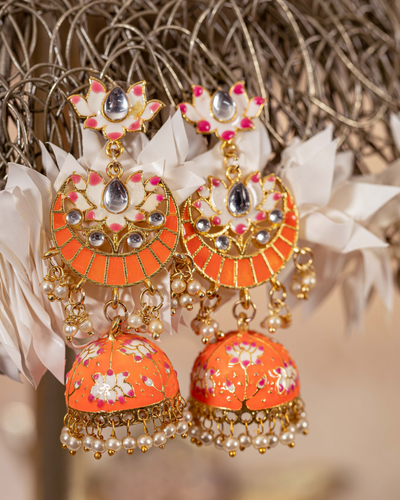 Orange & White Handcrafted Brass Earrings