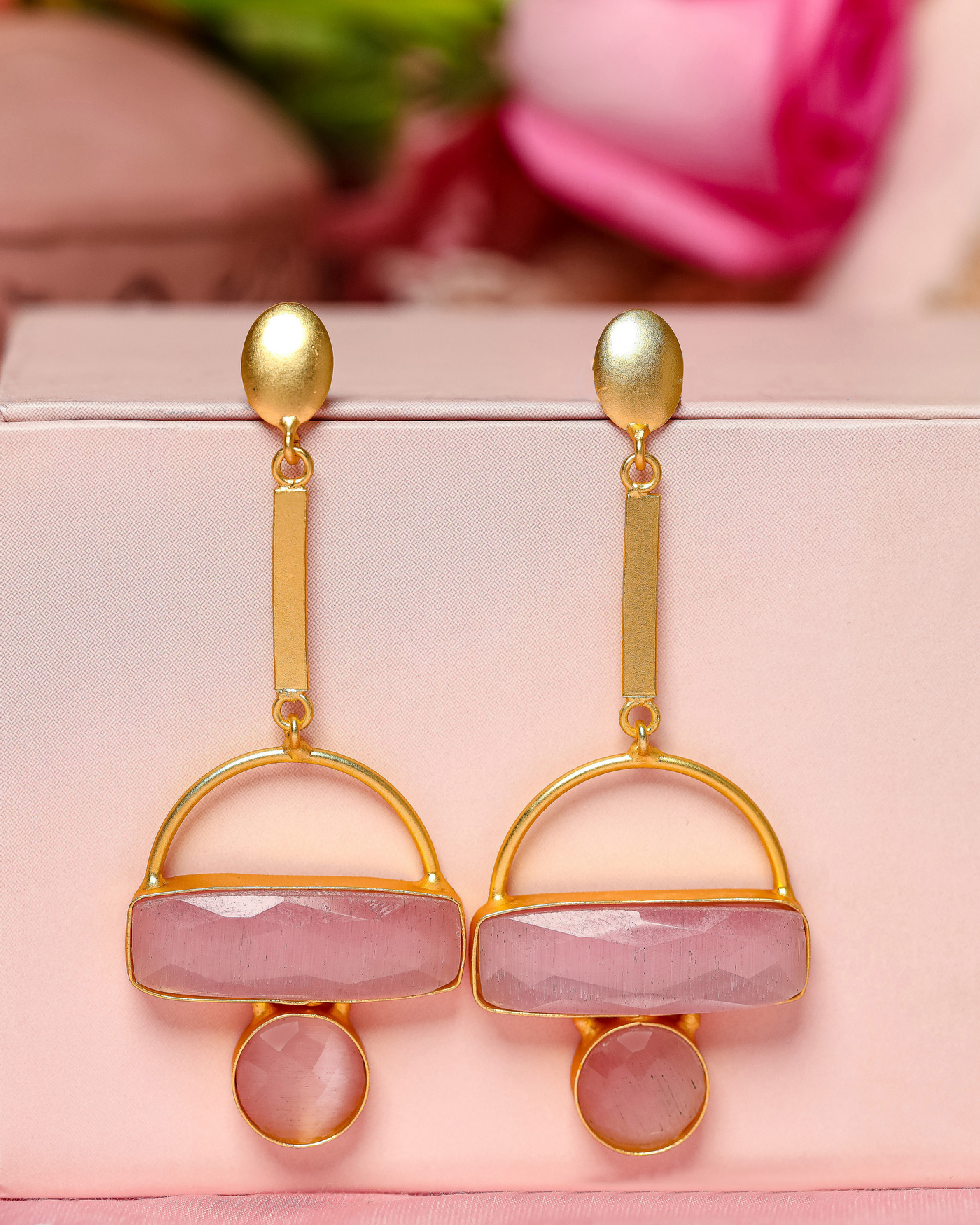 Star Pink Handcrafted Brass Earrings